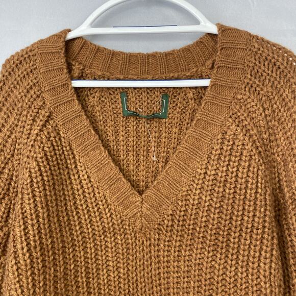 American Eagle Sweater M Brown Chunky V Neck Pullover Neutral Minimalist Cozy - Picture 2 of 8